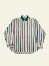 Carica l'immagine nel visualizzatore di Gallery, Camicia Vintage Anni '90 a Righe "THIS the max." – Colletto Polo | Made in Italy | Taglia XL