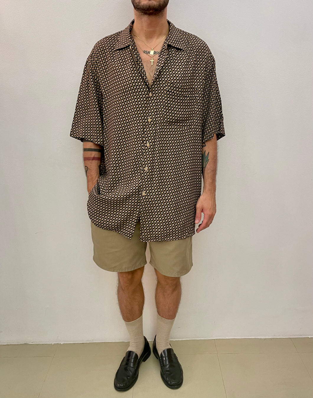 Camicia geometrica viscosa vintage taglia XXL