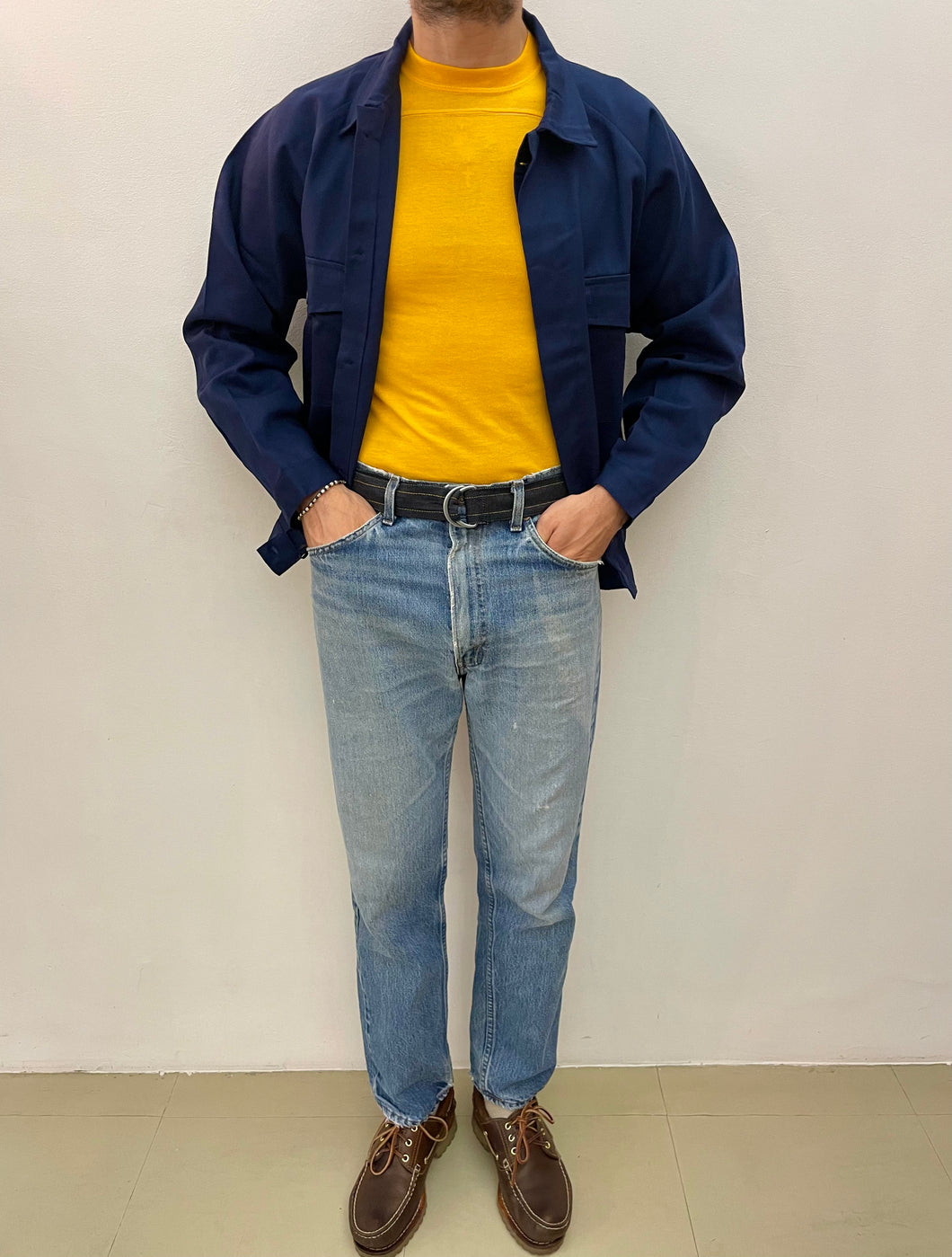Cintura handcrafted in denim raw 13 once con ganci in metallo satinato