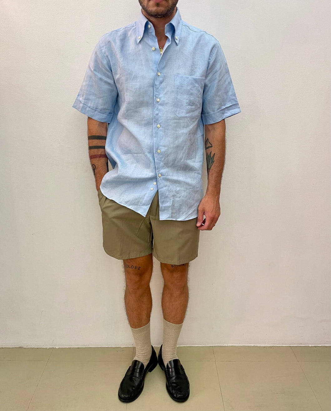 Camicia shirt manica corta in lino vintage taglia M