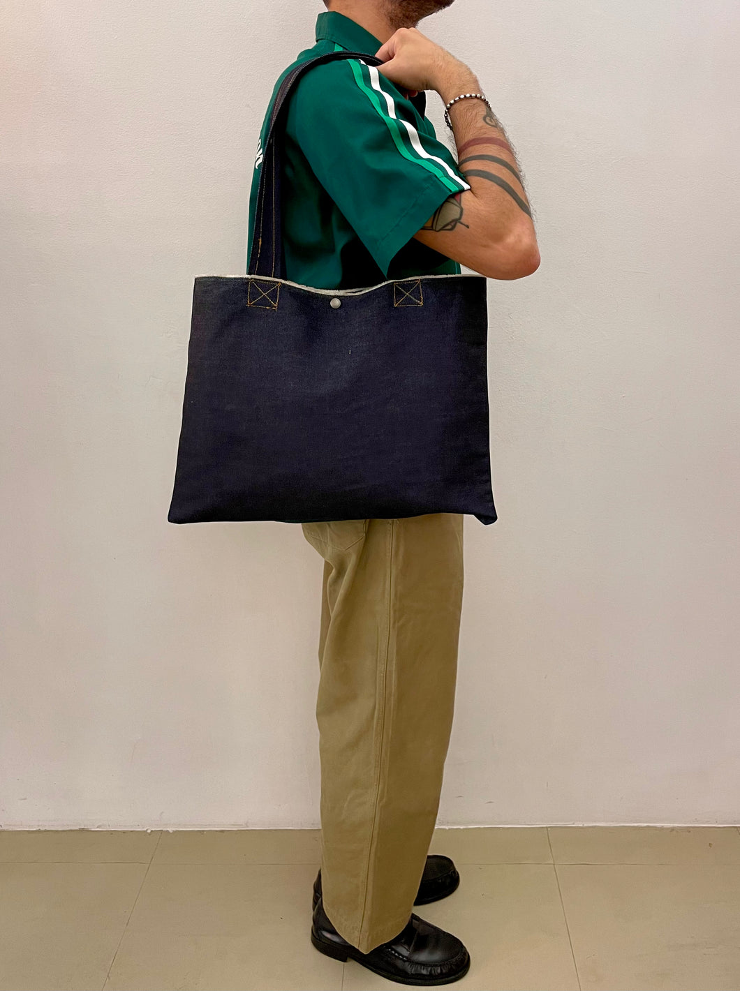 Borsa tote bag handcrafted in denim raw 13 once by Pelorosso