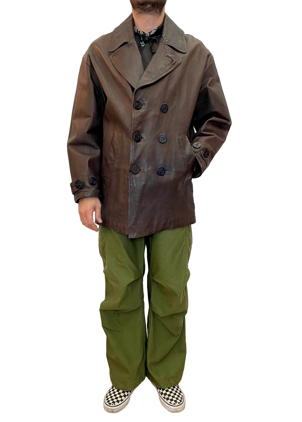 Giacca peacot in pelle vintage taglia L