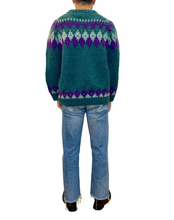 Carica l&#39;immagine nel visualizzatore di Gallery, Maglione lana vergine greco verde e viola vintage taglia M
