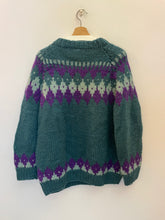 Carica l&#39;immagine nel visualizzatore di Gallery, Maglione lana vergine greco verde e viola vintage taglia M
