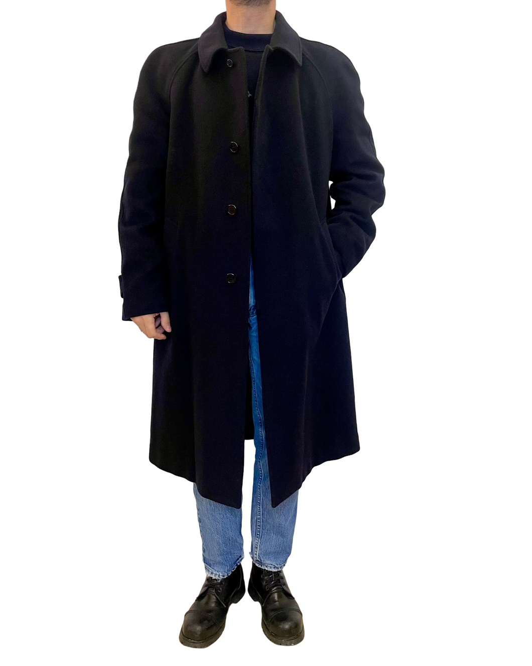 Cappotto blu lana manica raglan vintage taglia 52