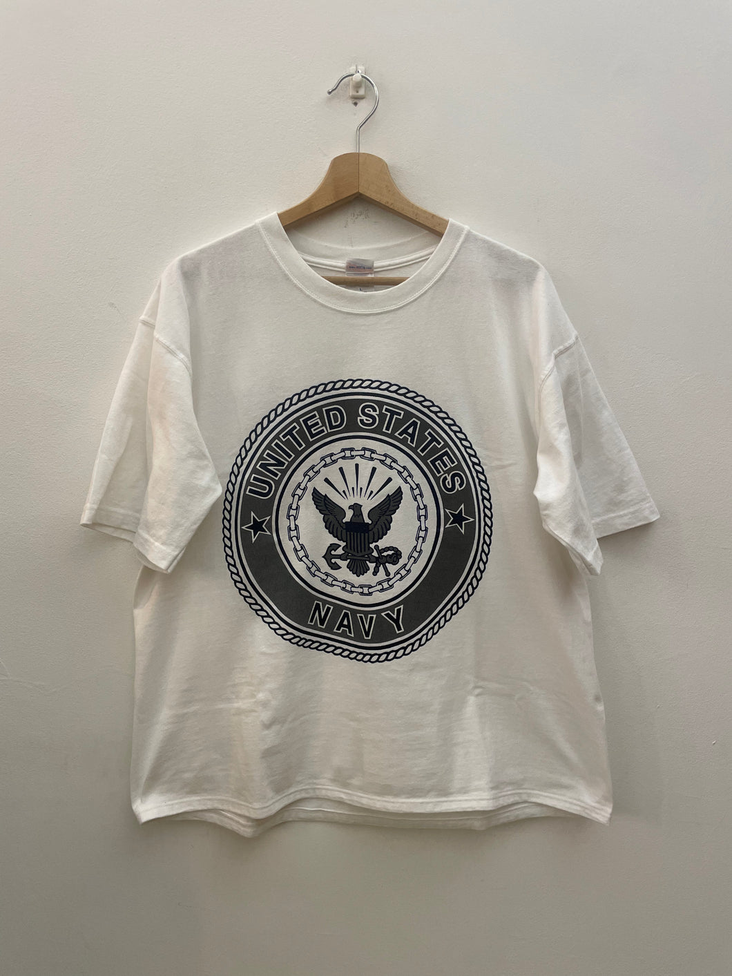 T shirt us navy vintage Made in usa taglia L crop